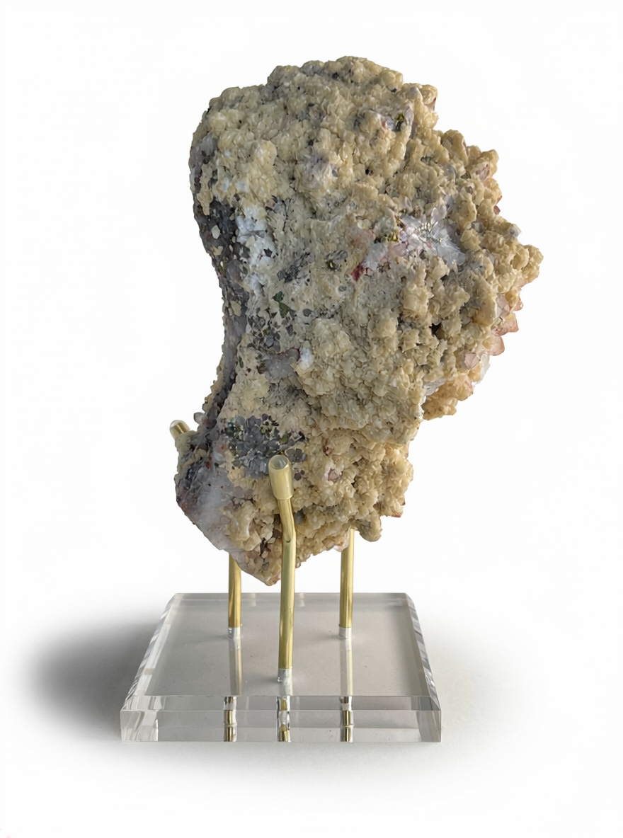 back view of quartz and dolomite mineral specimen with natural formation