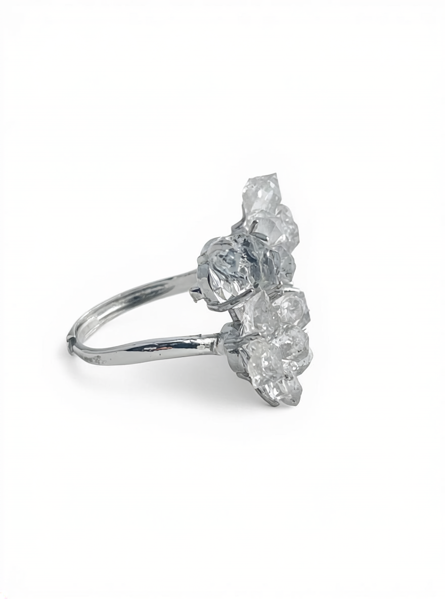 side view herkimer diamond quartz cluster ring