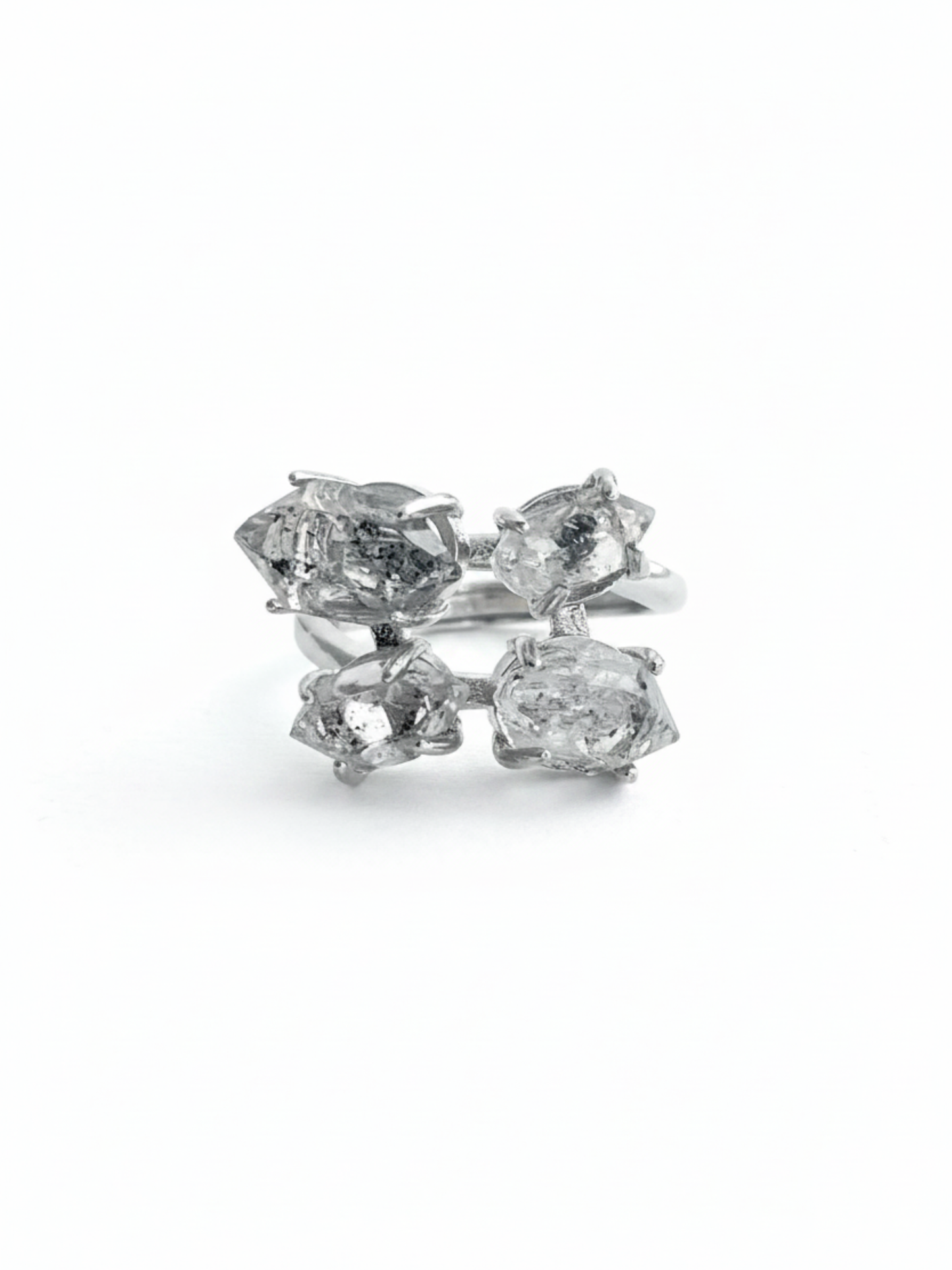 Herkimer Diamond Quartz four stone ring front view
