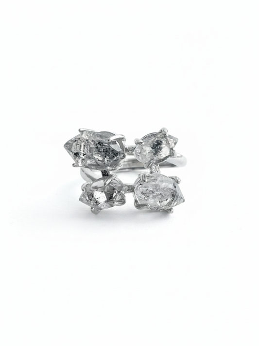 Herkimer Diamond Quartz four stone ring front view