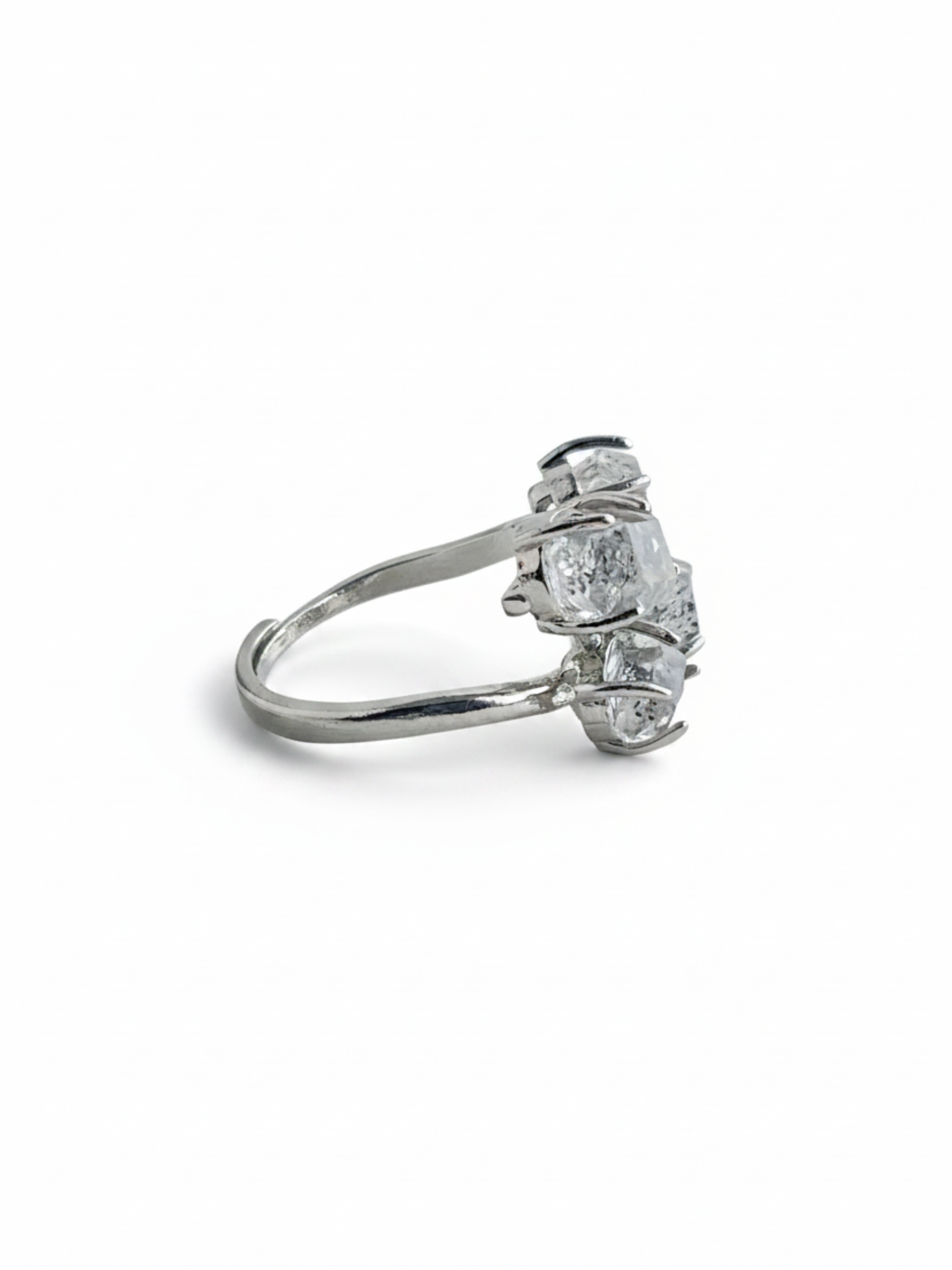 Side view of Herkimer Diamond Quartz open band ring