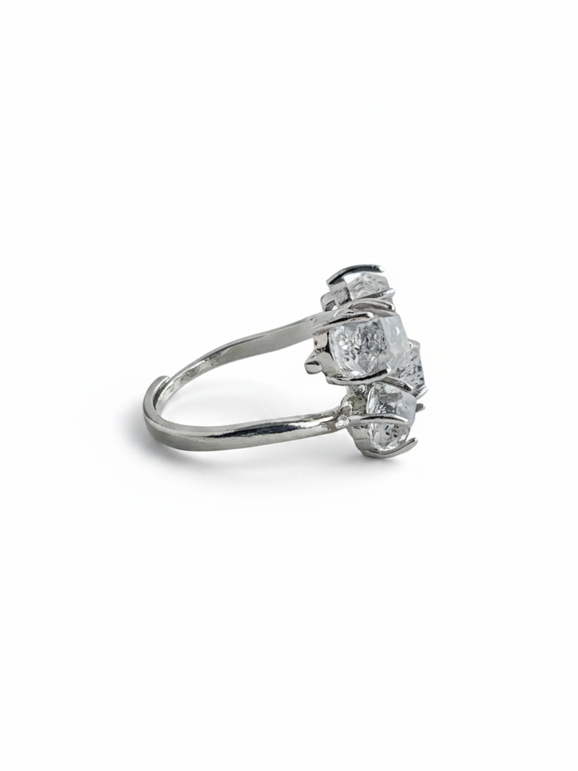 Side view of Herkimer Diamond Quartz open band ring
