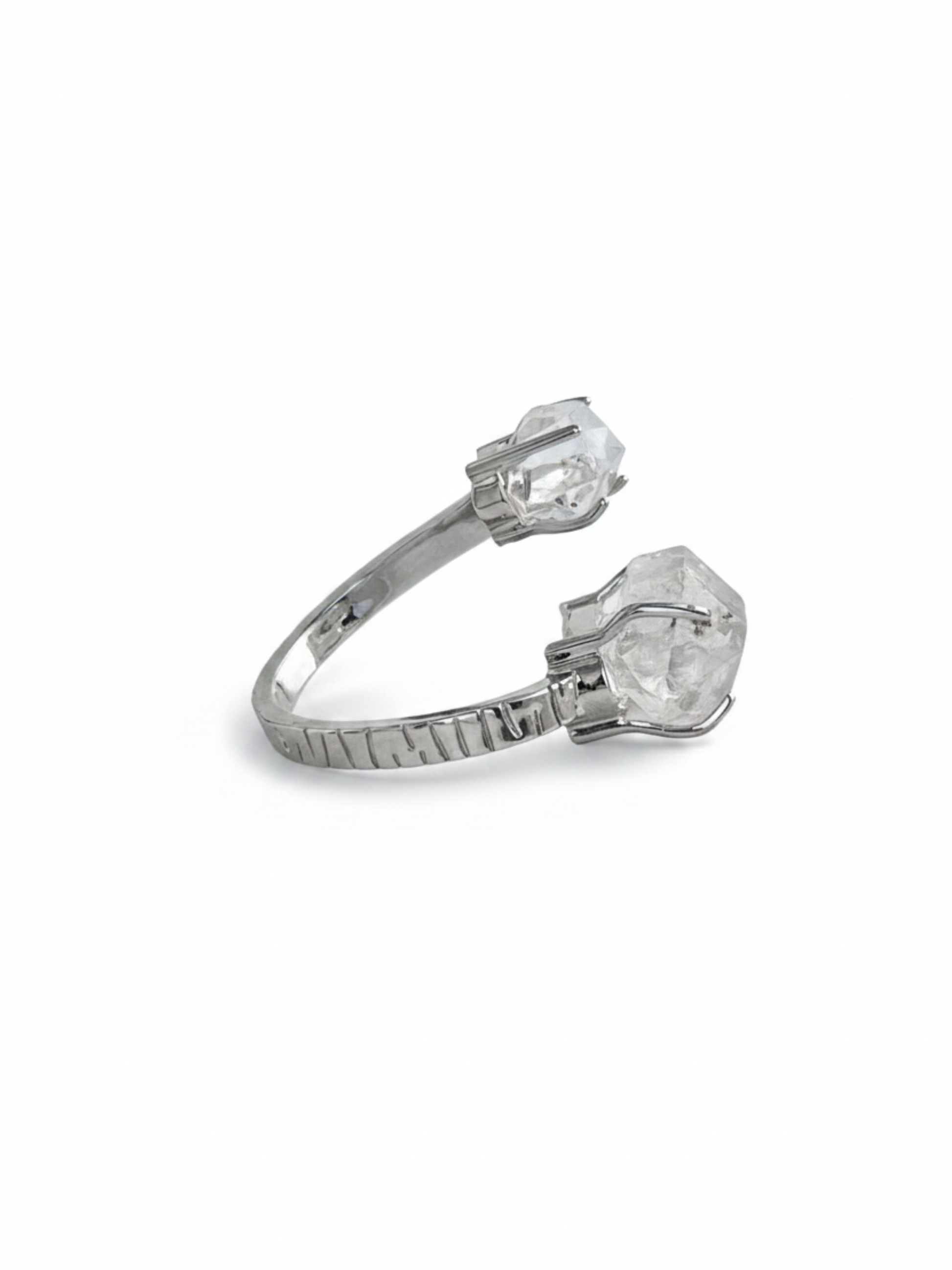 Side view of Herkimer Diamond Quartz open band ring