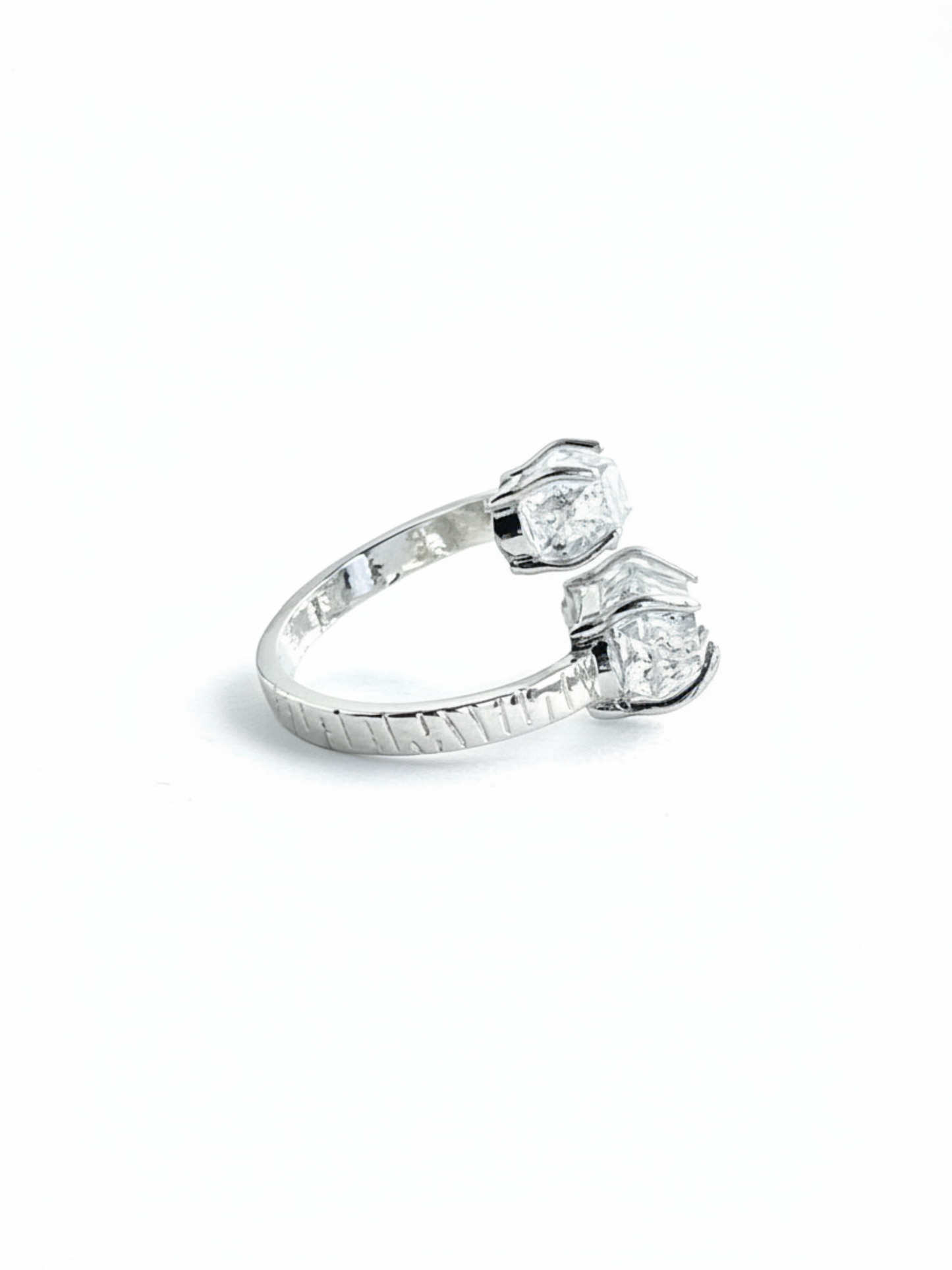 Side view of Herkimer Diamond Quartz open band ring