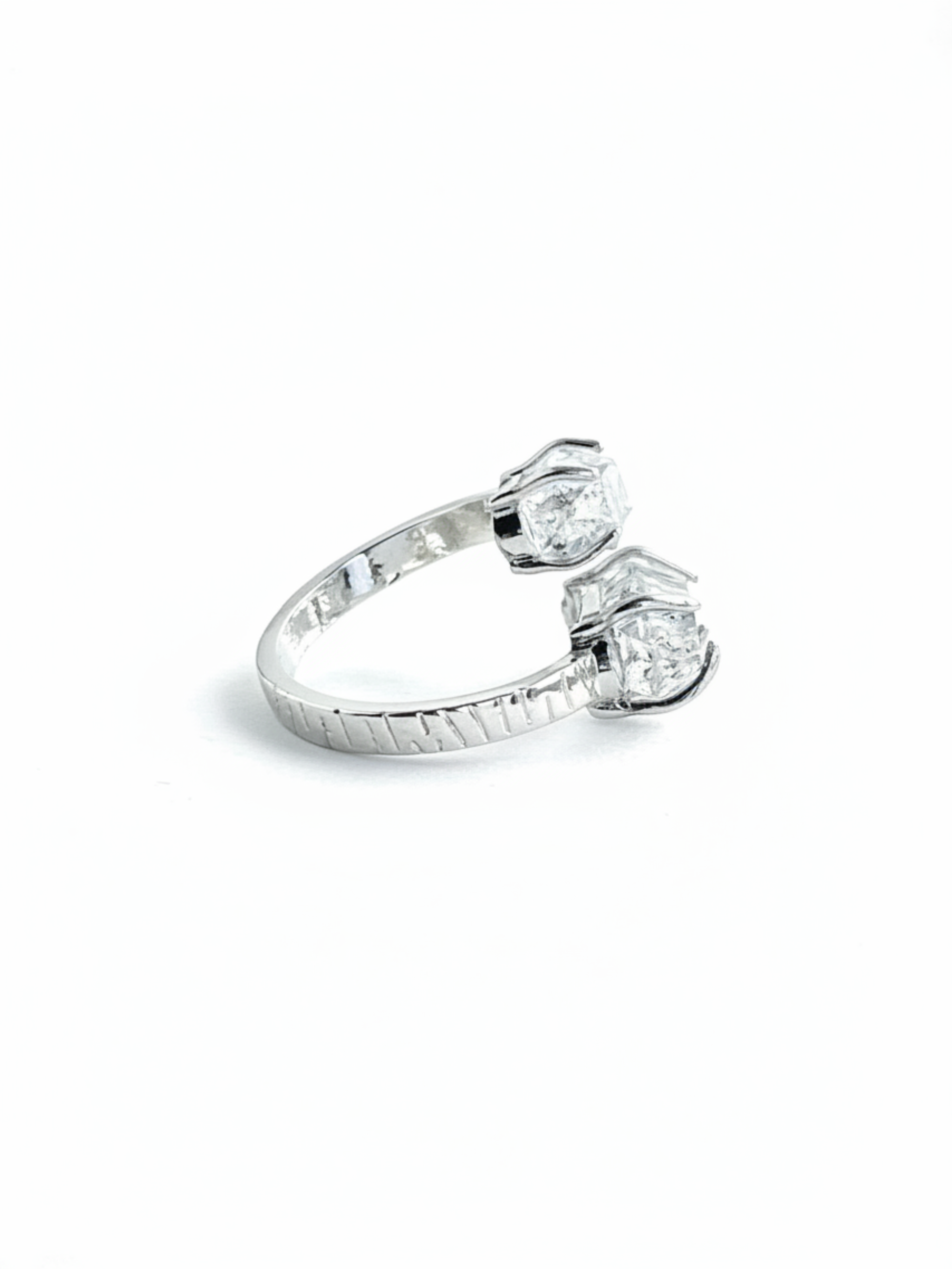 Side view of Herkimer Diamond Quartz open band ring