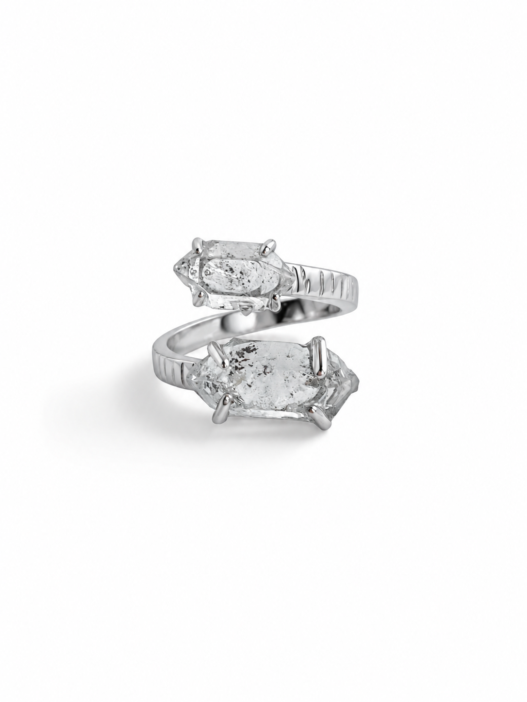 Herkimer Diamond Quartz twin stone ring front view