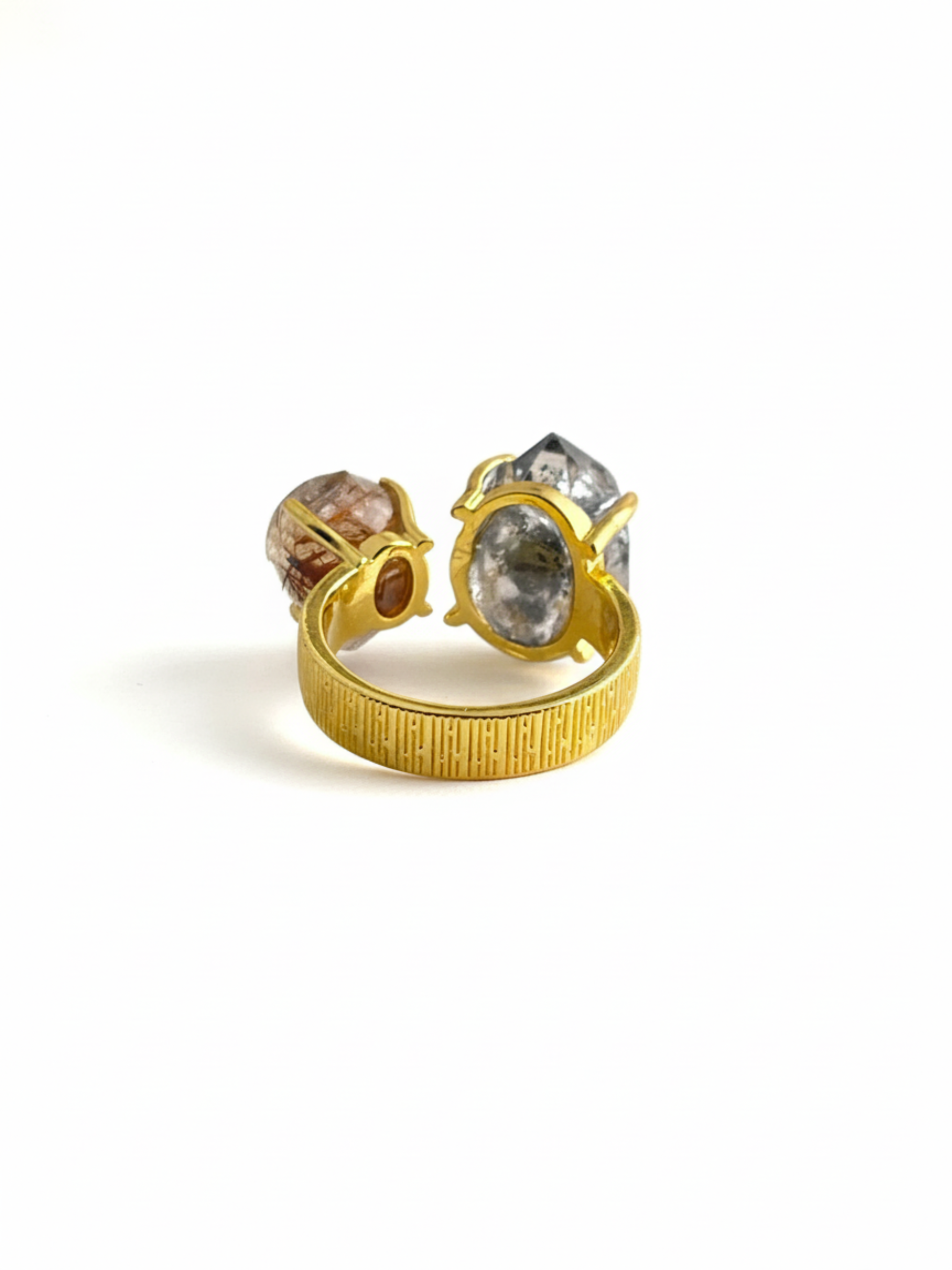 Back view of Herkimer Diamond Quartz and Rutilated Quartz Ring by Oryssia