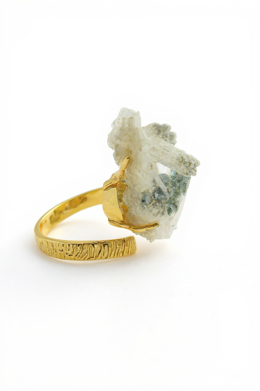 side view himalayan chlorite quartz crystal cluster ring