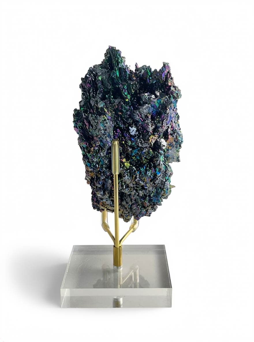back view of silicon carbide crystal specimen showing dense crystal formation and metallic luster