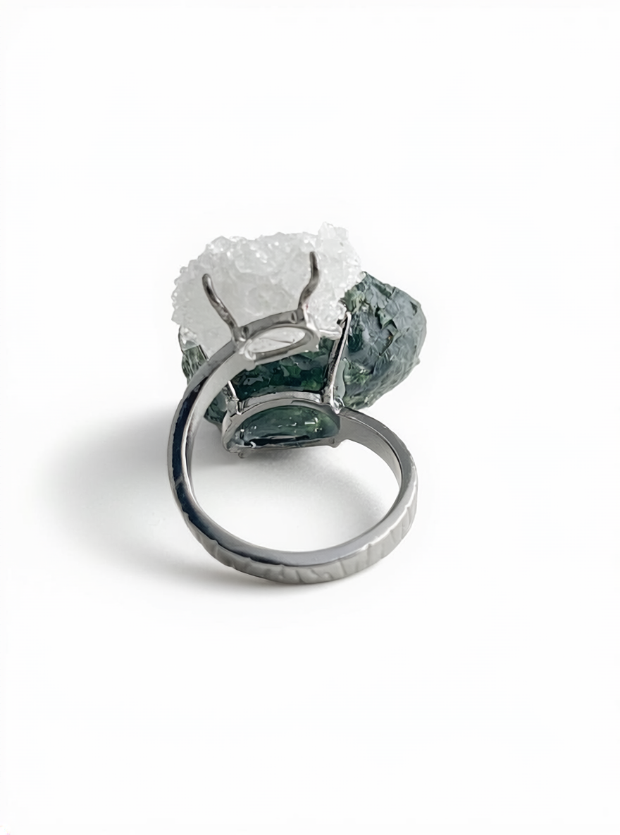 mexican geode and apophyllite mineral specimen ring back view