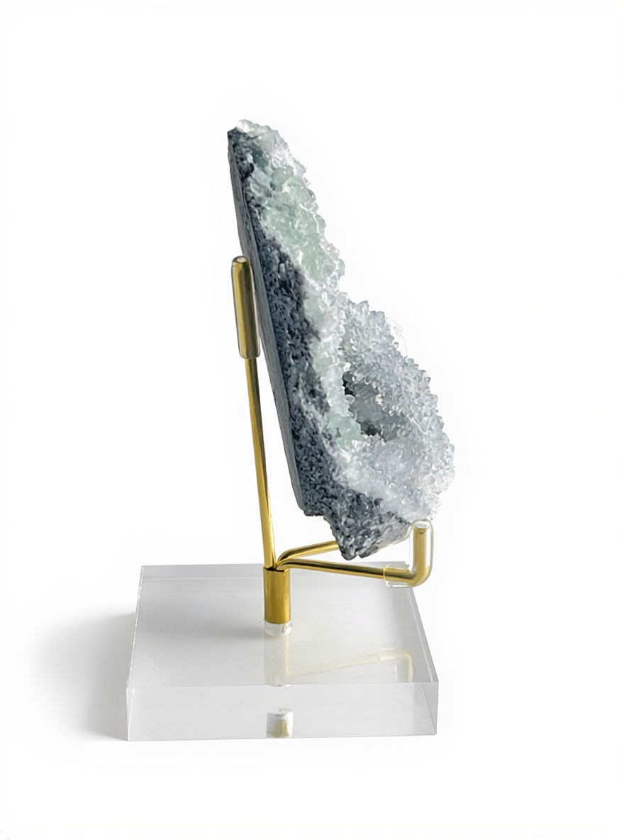 side view of fluorite cubes with quartz druzy coating Fujian China