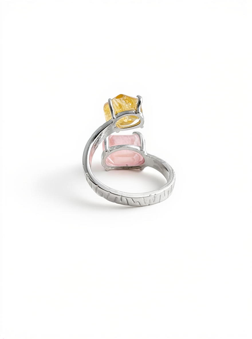 Morganite and Citrine Freeform Ring, back view