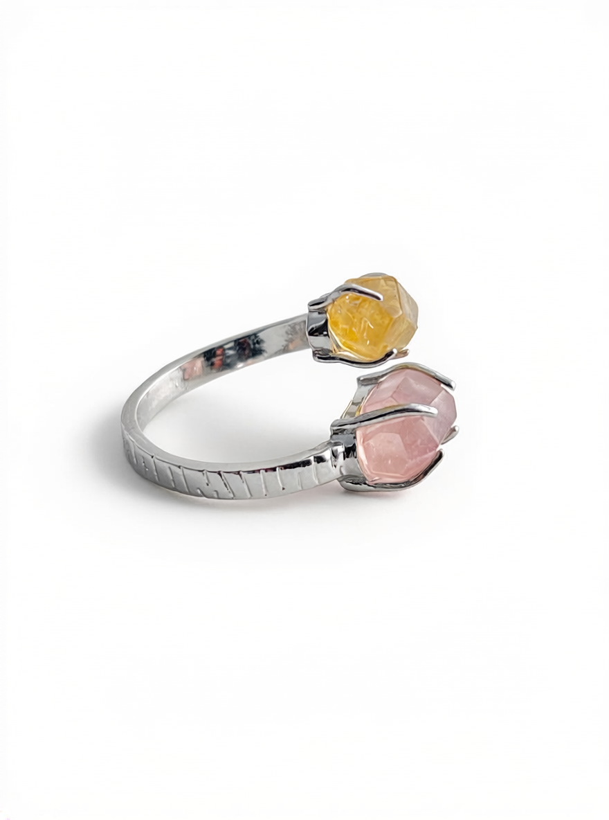 Morganite and Citrine Freeform Ring, side view