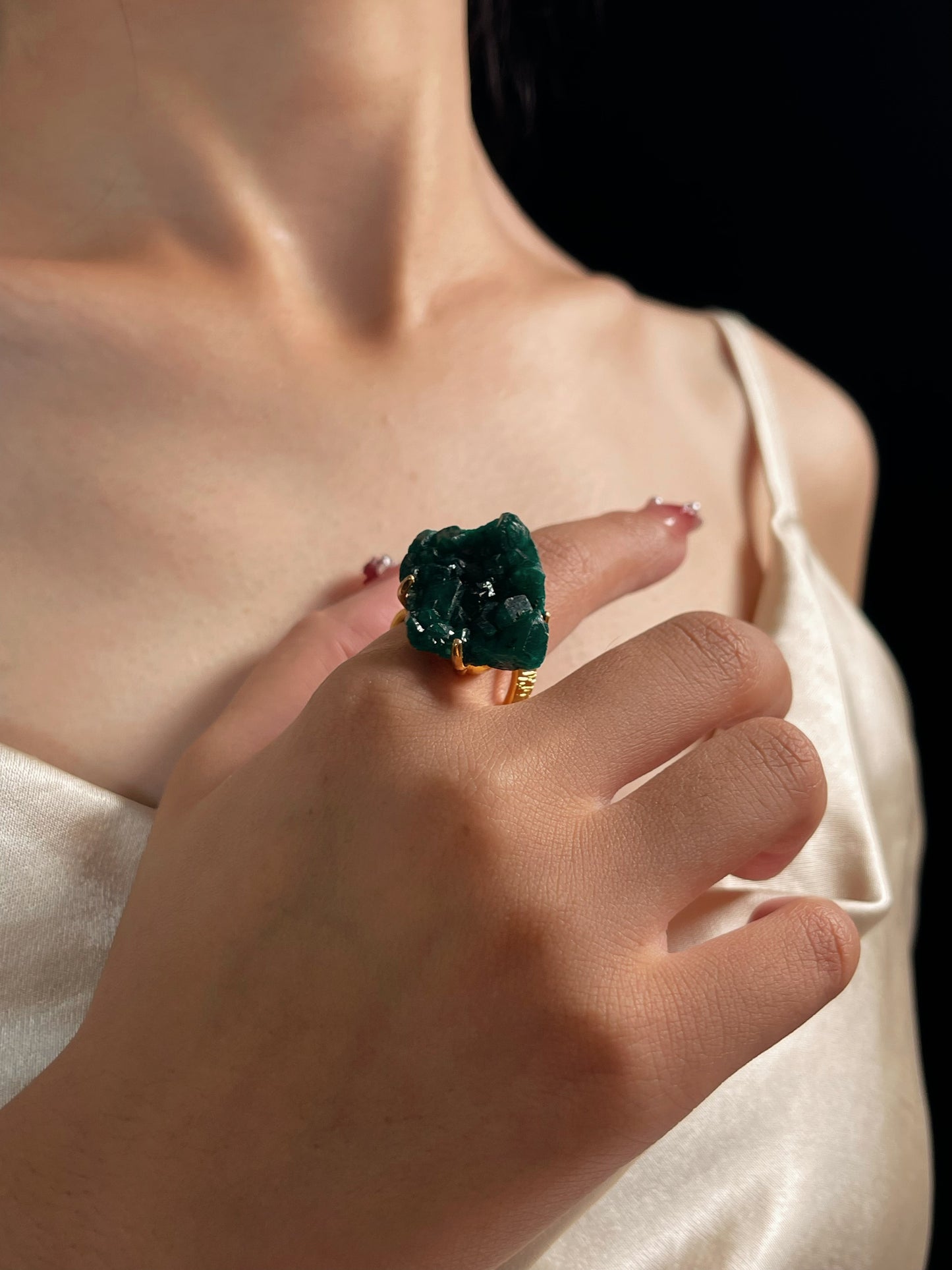 Dioptase ring / necklace / earrings