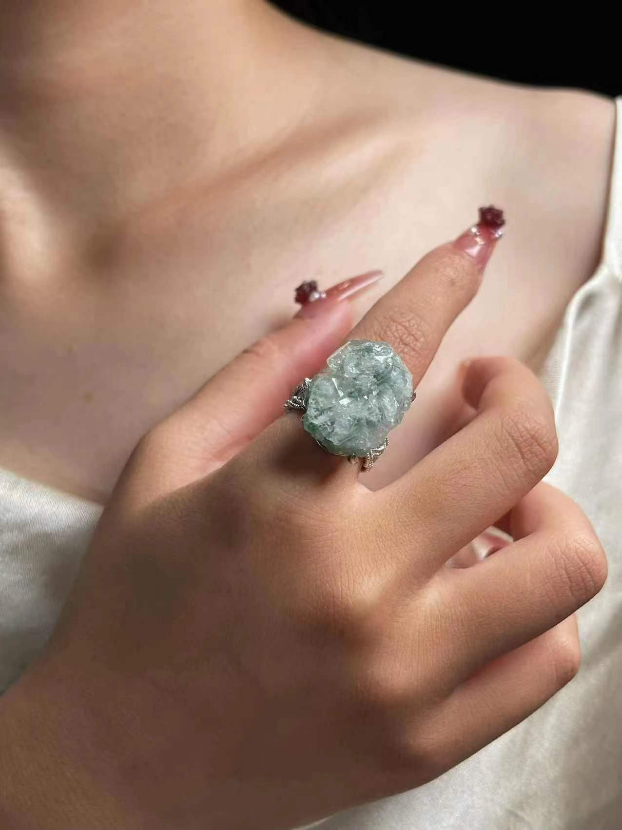 Green Strawberry Quartz Ring