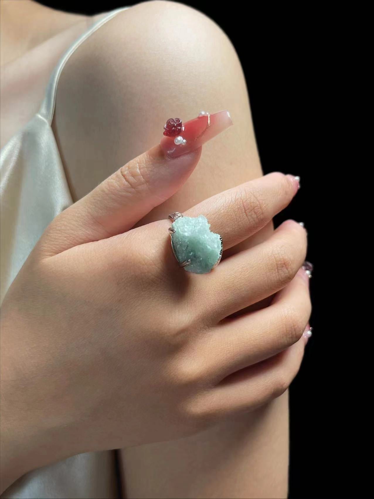 Green Strawberry Quartz Ring