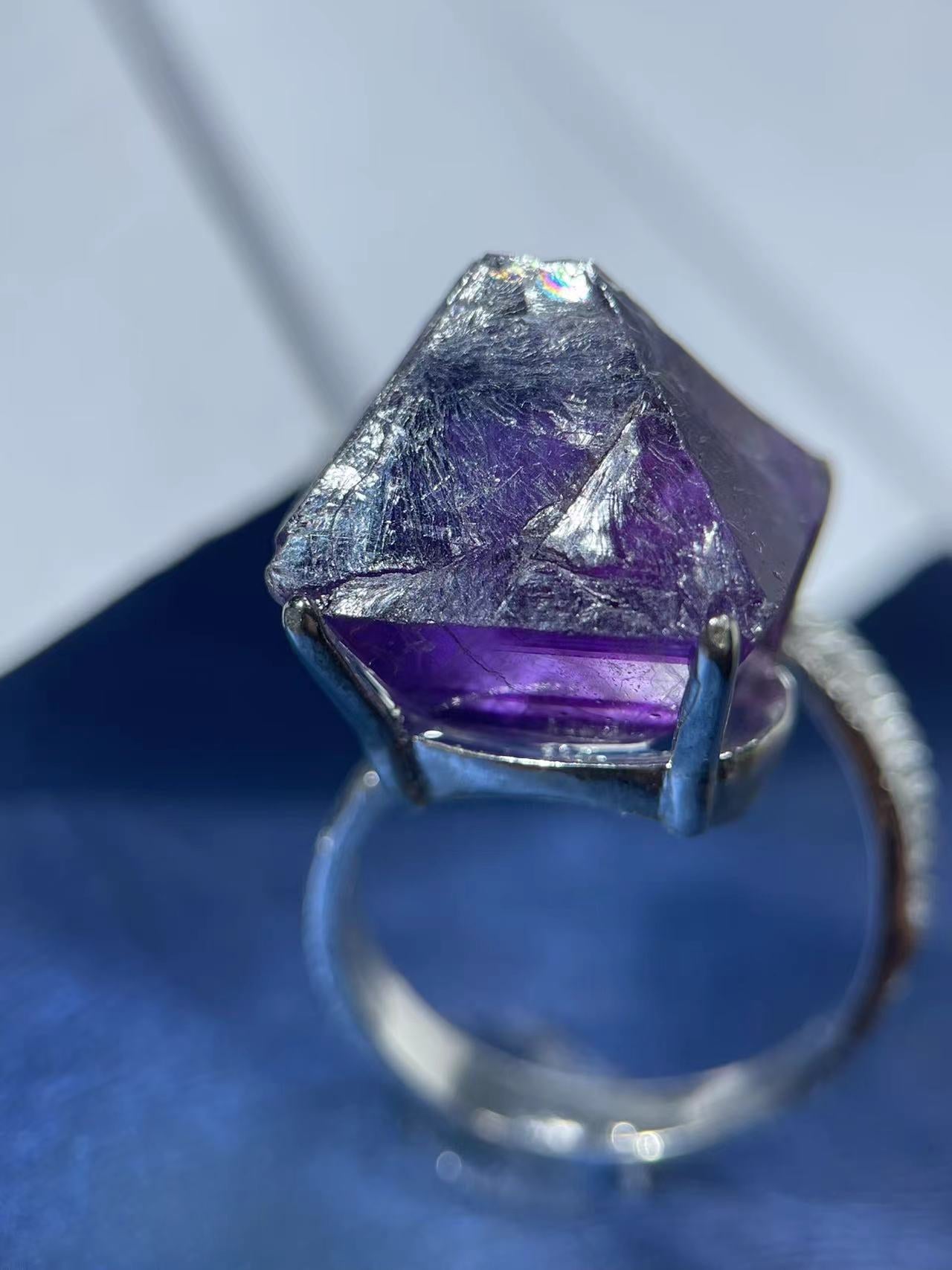 Purple Fluorite Octahedron Raw Ring