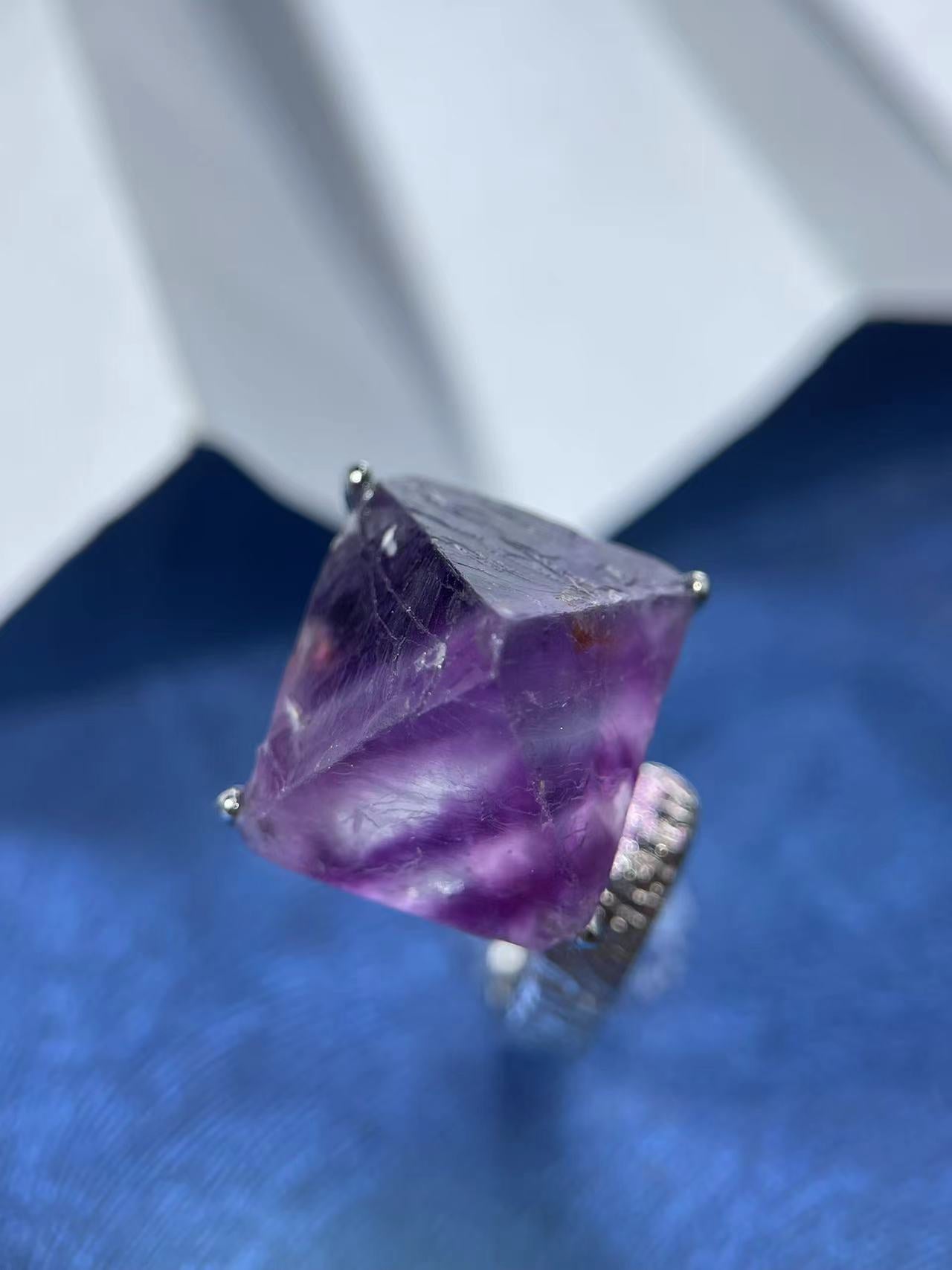 Purple Fluorite Octahedron Raw Ring