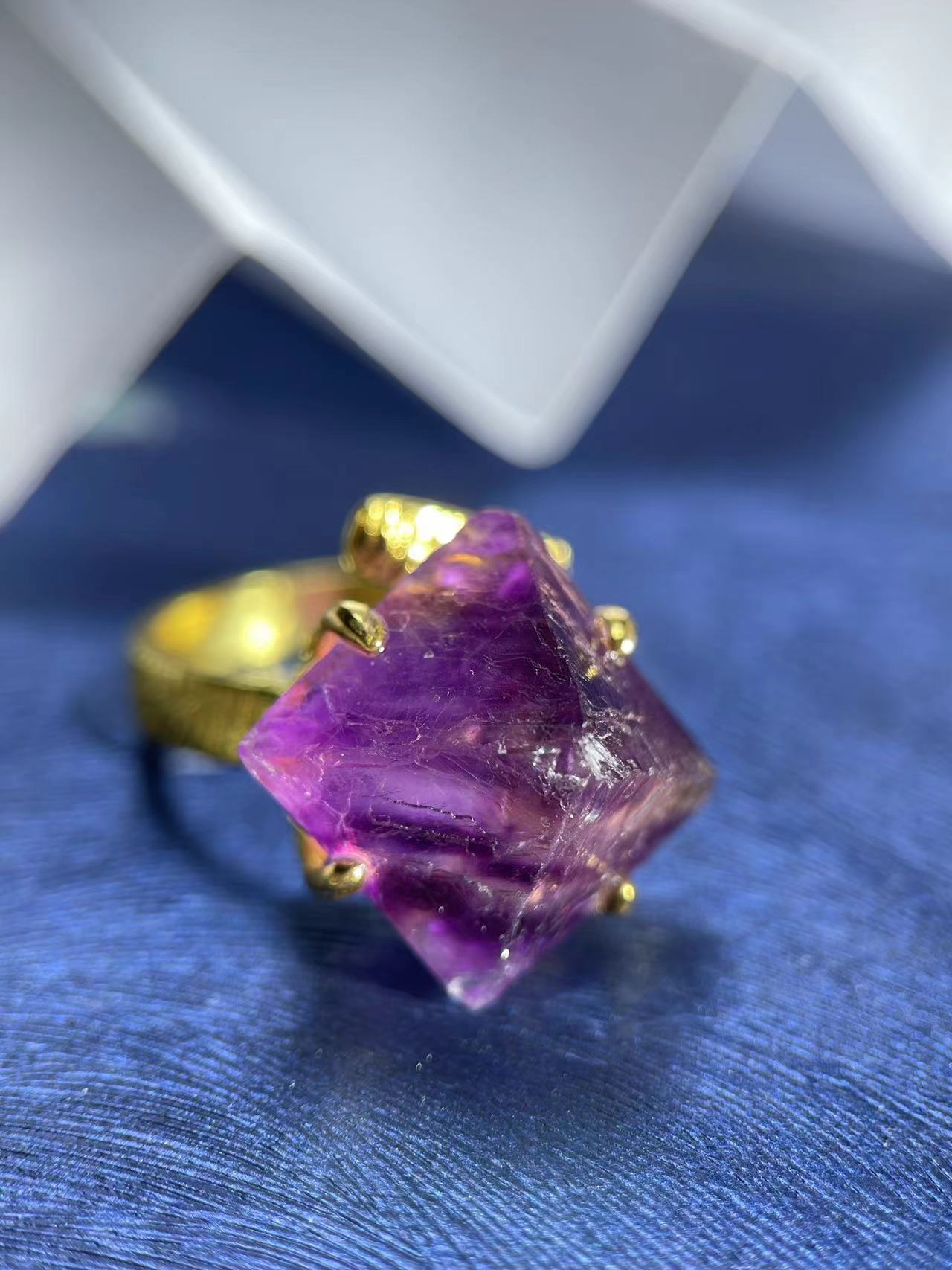 Octahedral Amethyst Fluorite Ring