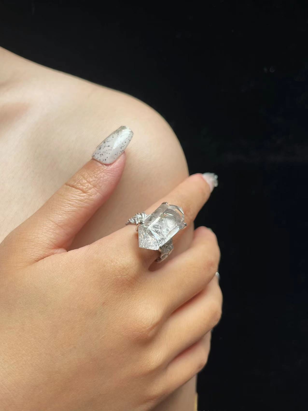 White Crystal Point Ring
