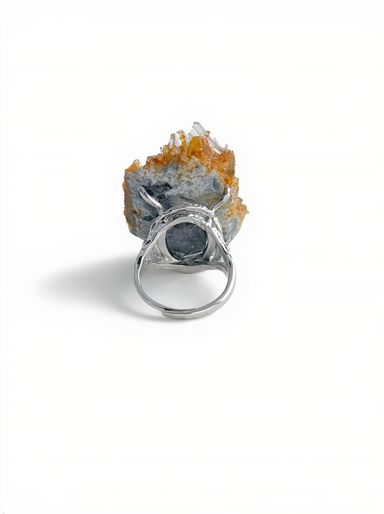 Needle quartz cluster mineral specimen ring back view