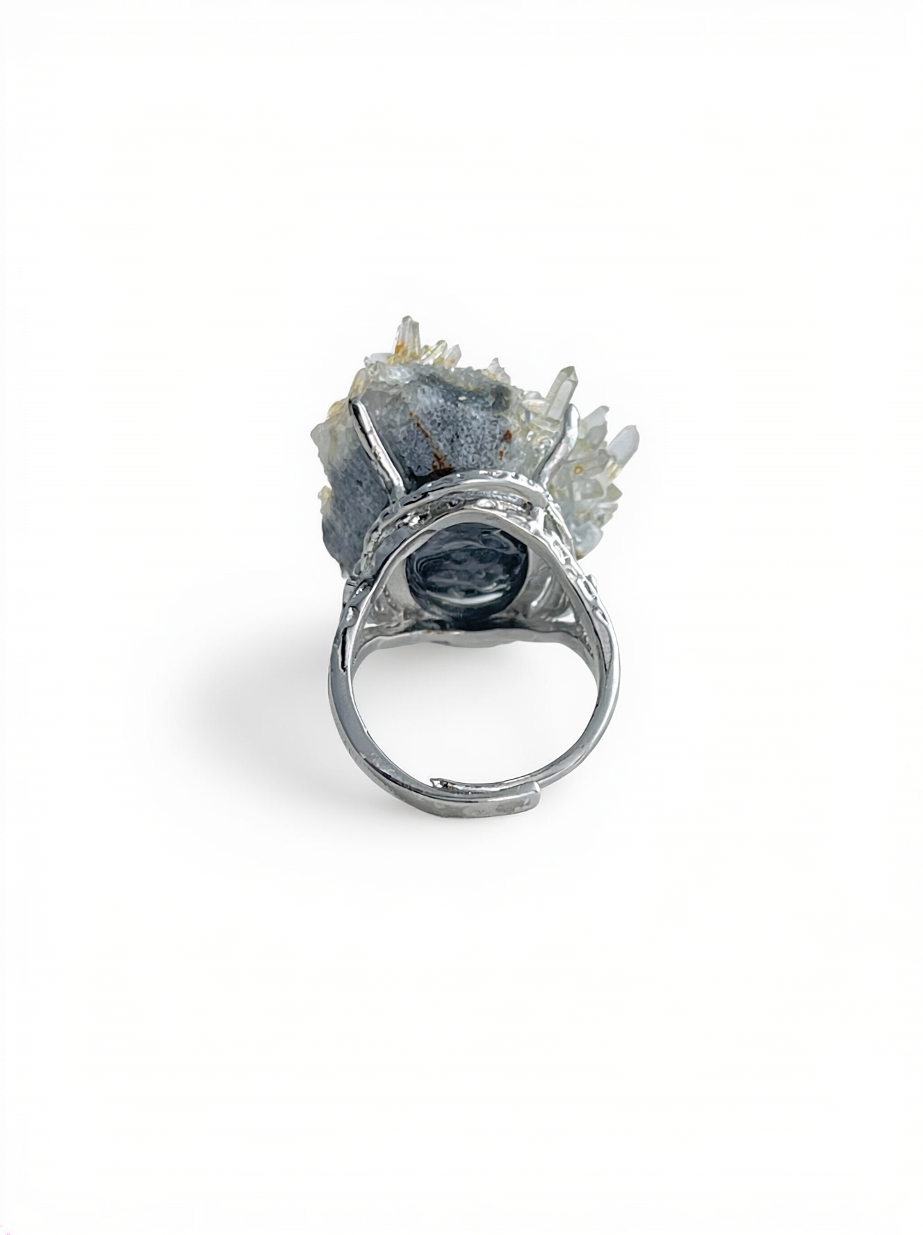Needle quartz cluster mineral specimen ring back view