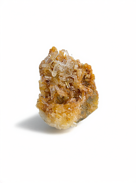 Needle quartz cluster mineral specimen ring front view