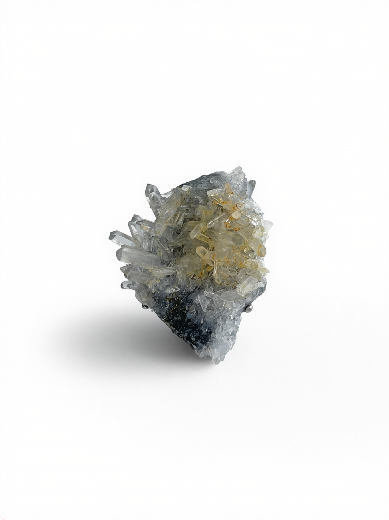 Needle quartz cluster mineral specimen ring front view