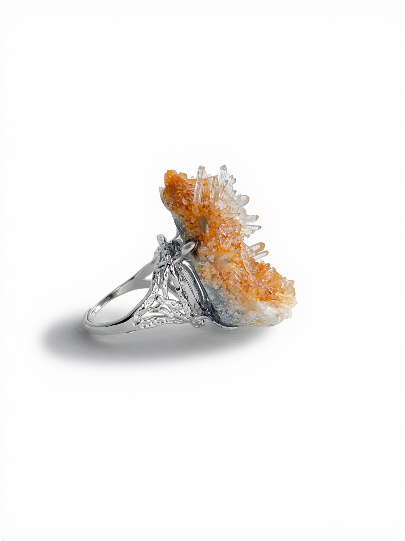 Needle quartz cluster mineral specimen ring side view