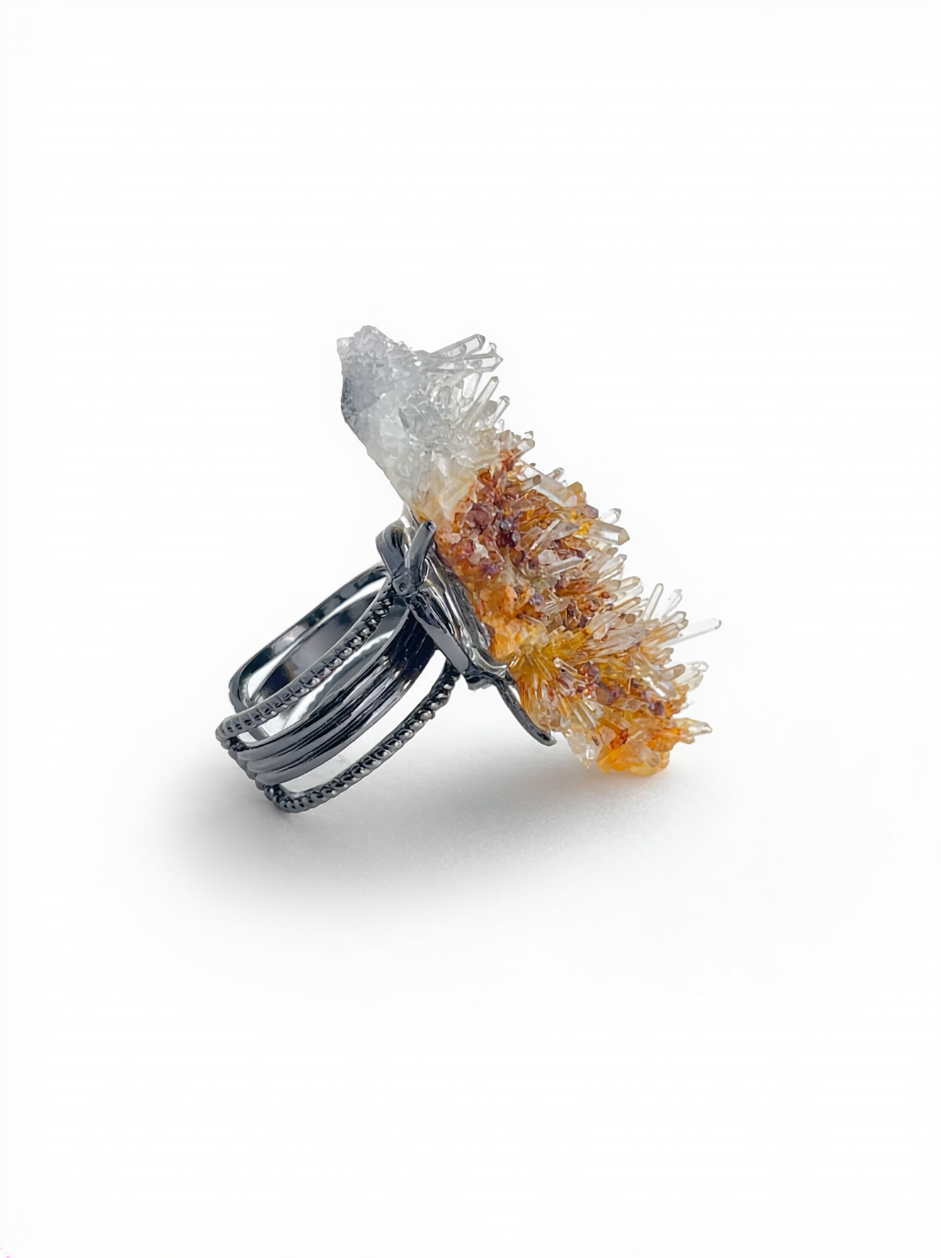Needle Quartz Cluster mineral specimen ring side view