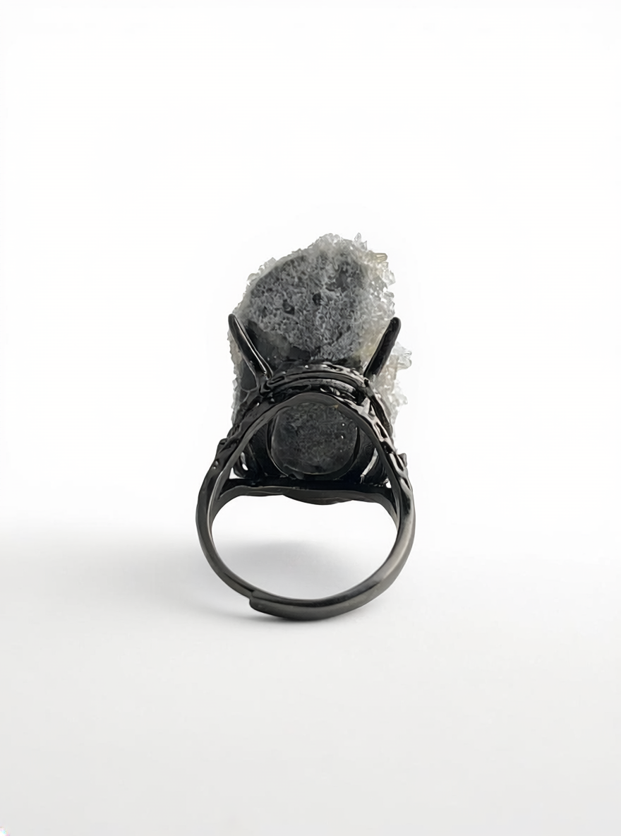 Needle Quartz Cluster Ring back view