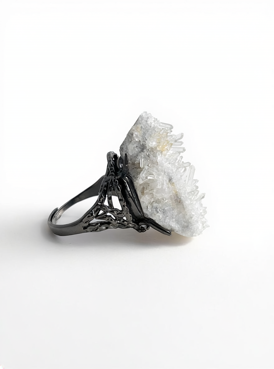 Needle Quartz Cluster Ring side view
