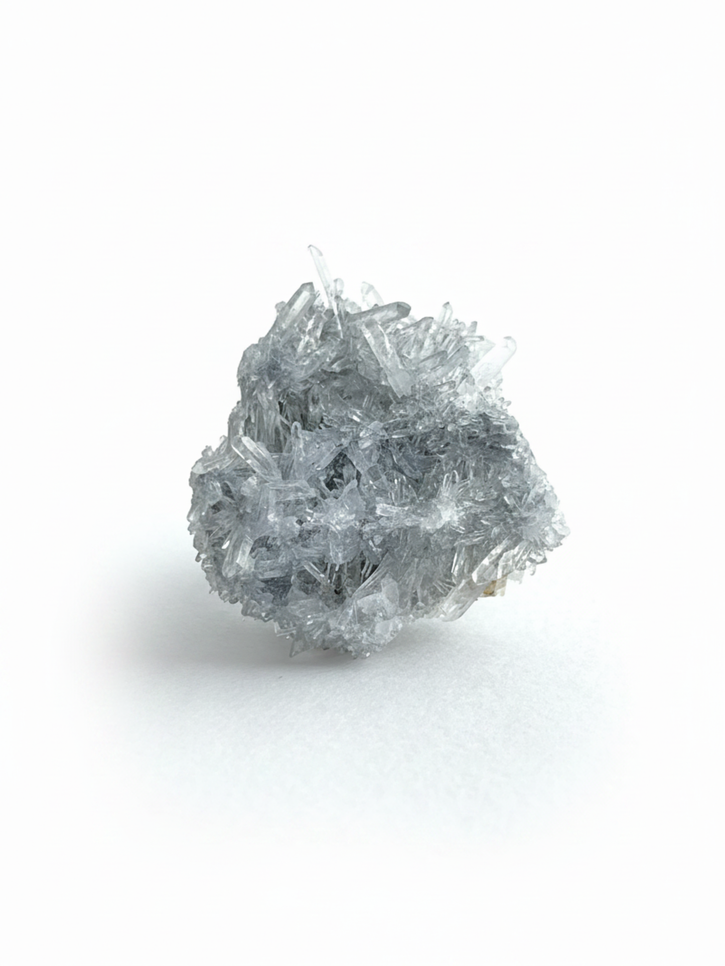 Front view of Needle Quartz crystal cluster ring with fine natural quartz points