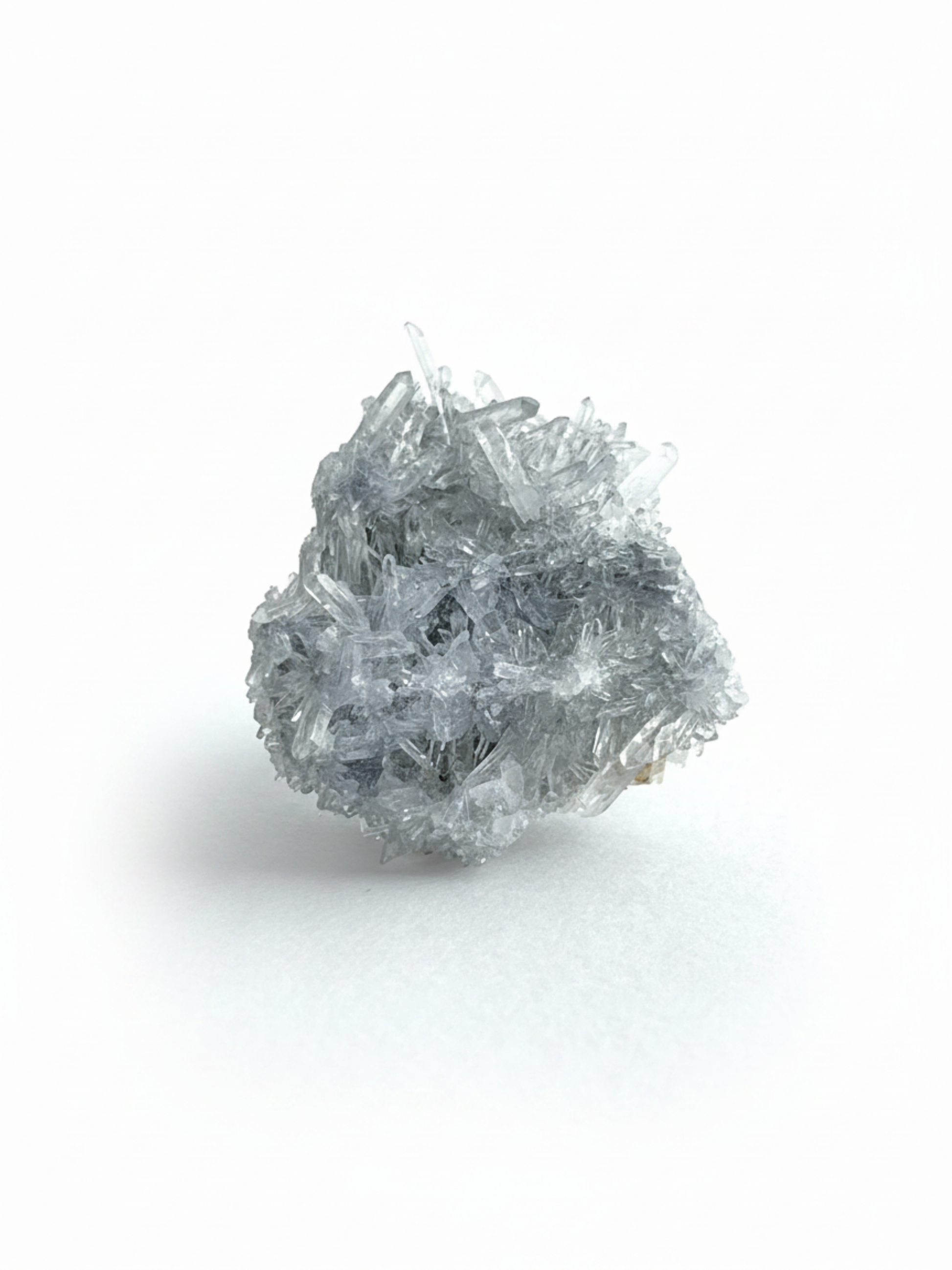 Front view of Needle Quartz crystal cluster ring with fine natural quartz points