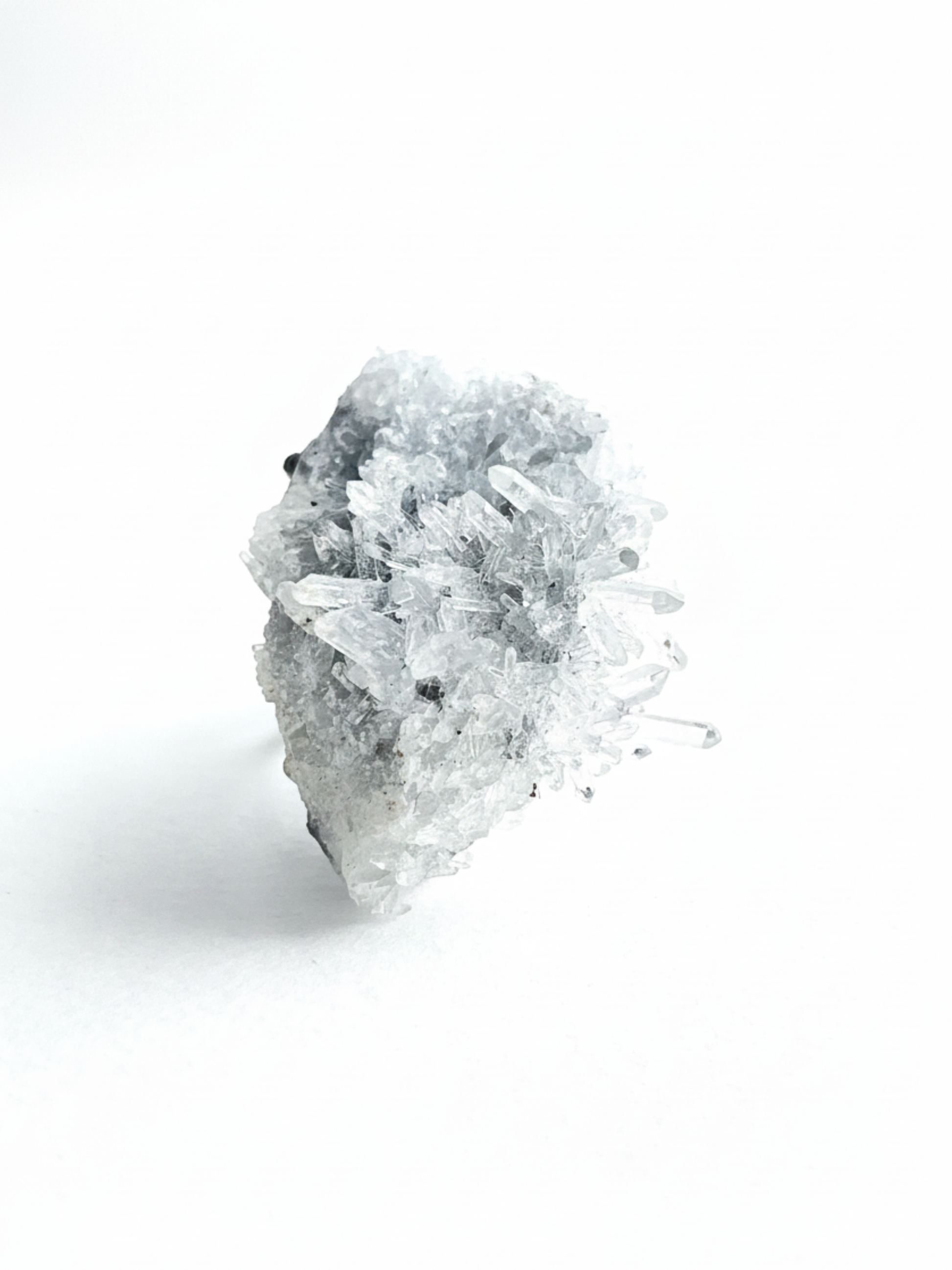 Front view of Needle Quartz crystal cluster ring with fine natural quartz points