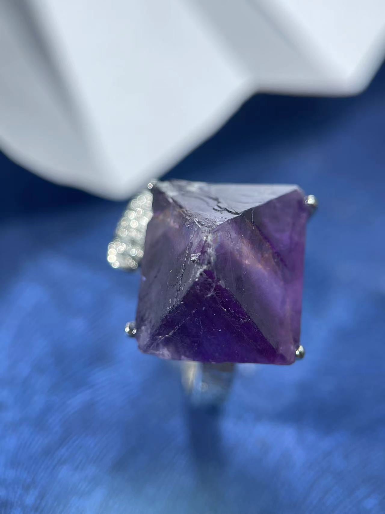 Purple Fluorite Octahedron Raw Ring