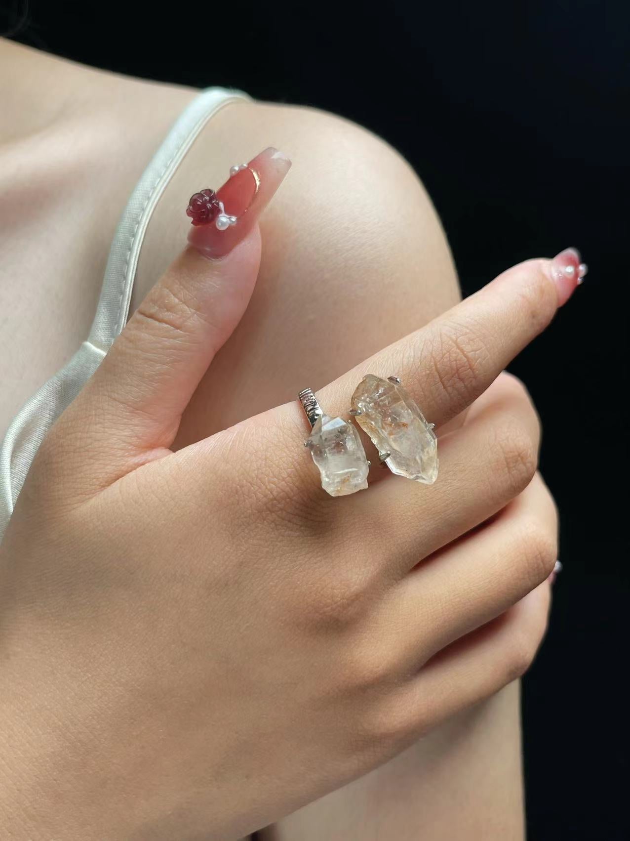 Double Red Clay Petroleum Quartz Ring