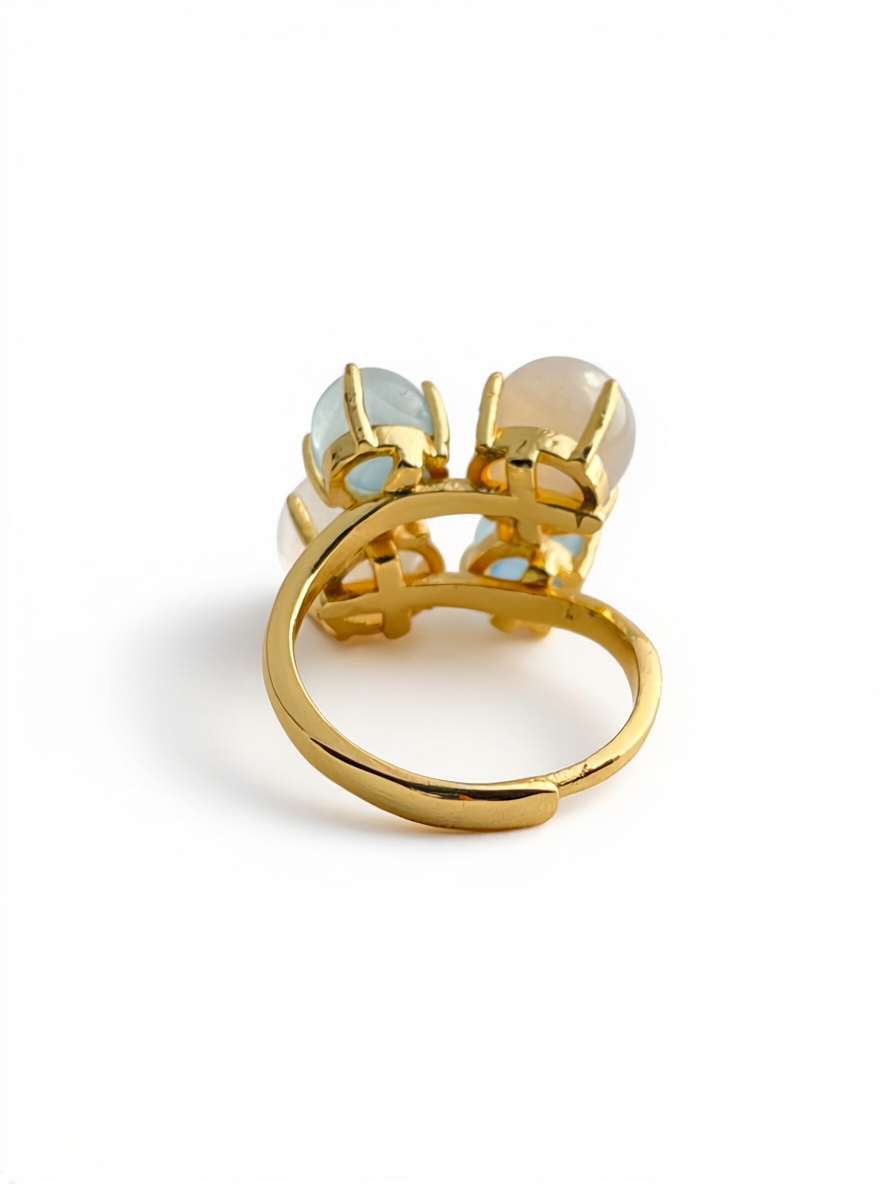 Back view of adjustable aquamarine moonstone ring