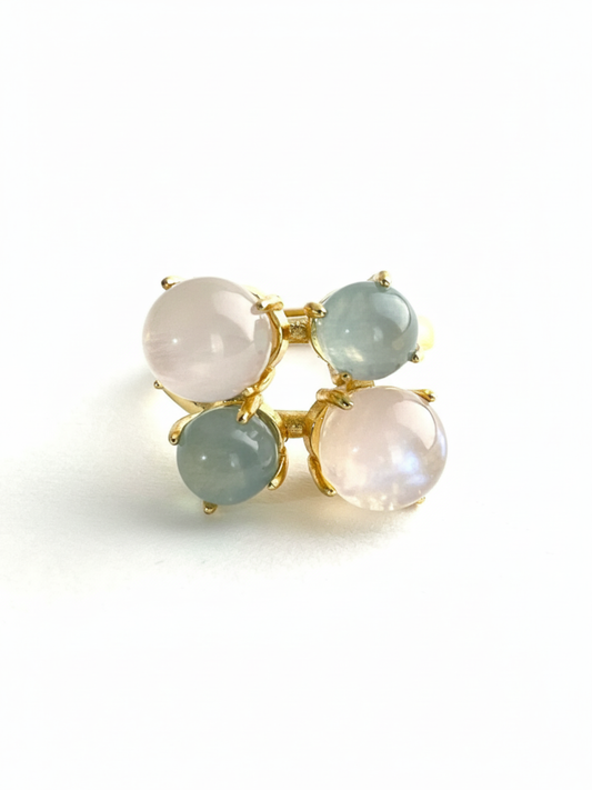 Aquamarine and moonstone flower ring by Oryssia