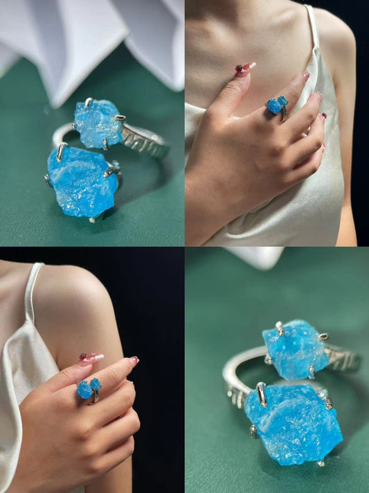 Double Blue Apatite Ring