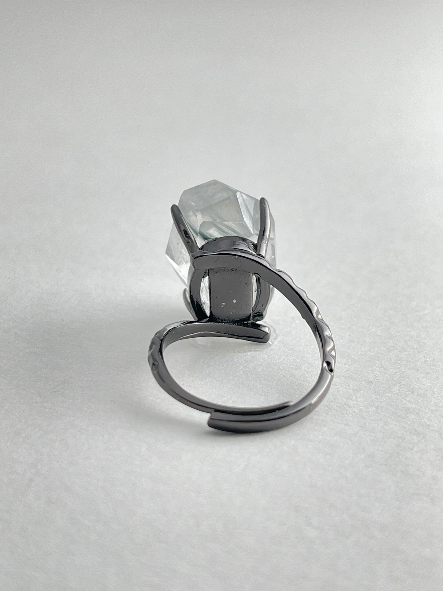 Blue Rutilated Quartz Freeform Ring featuring natural rutile inclusions back