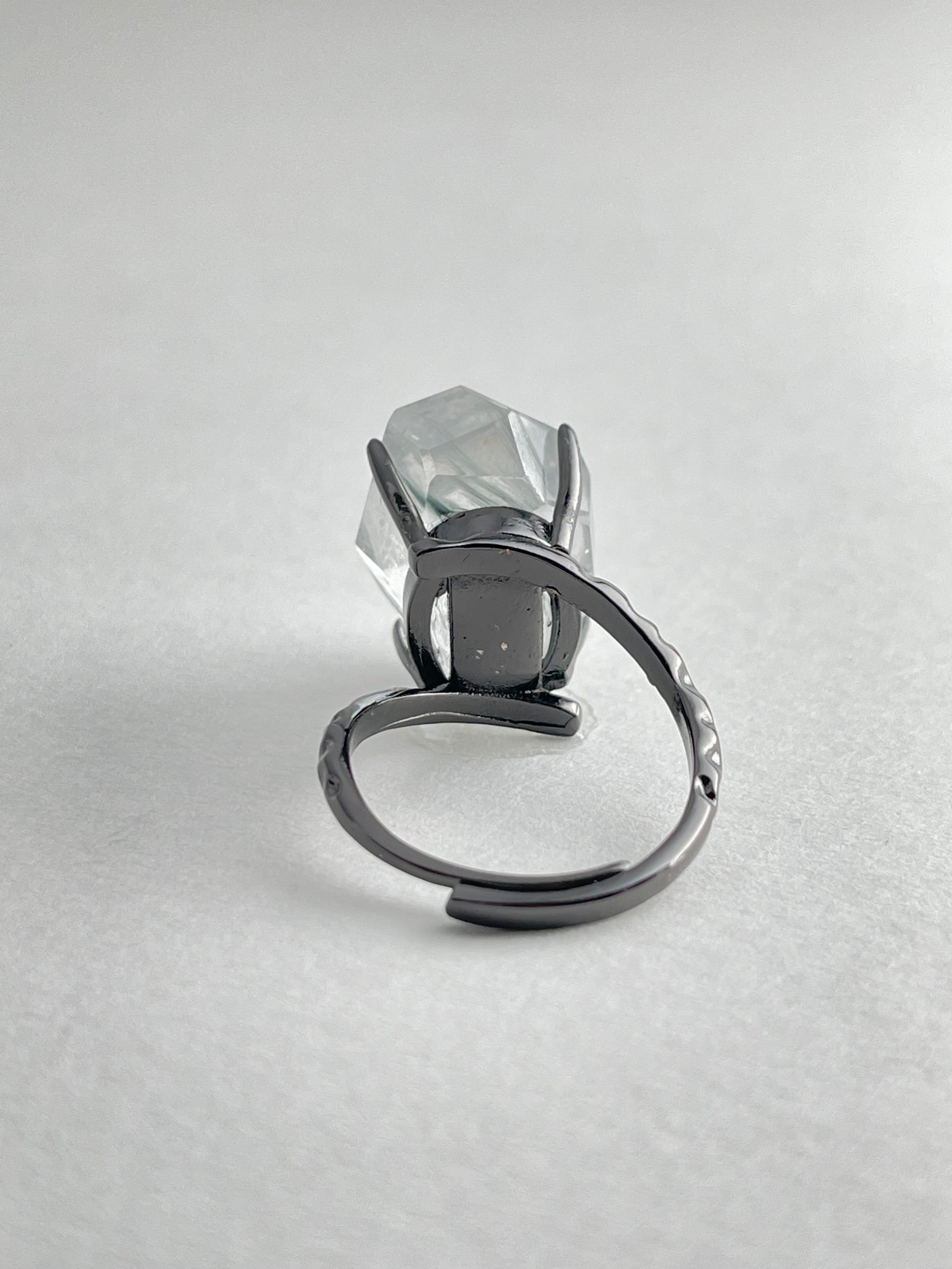 Blue Rutilated Quartz Freeform Ring featuring natural rutile inclusions back