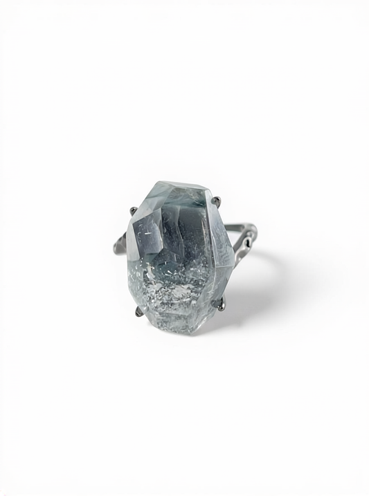 Blue Rutilated Quartz Freeform Ring featuring natural rutile inclusions