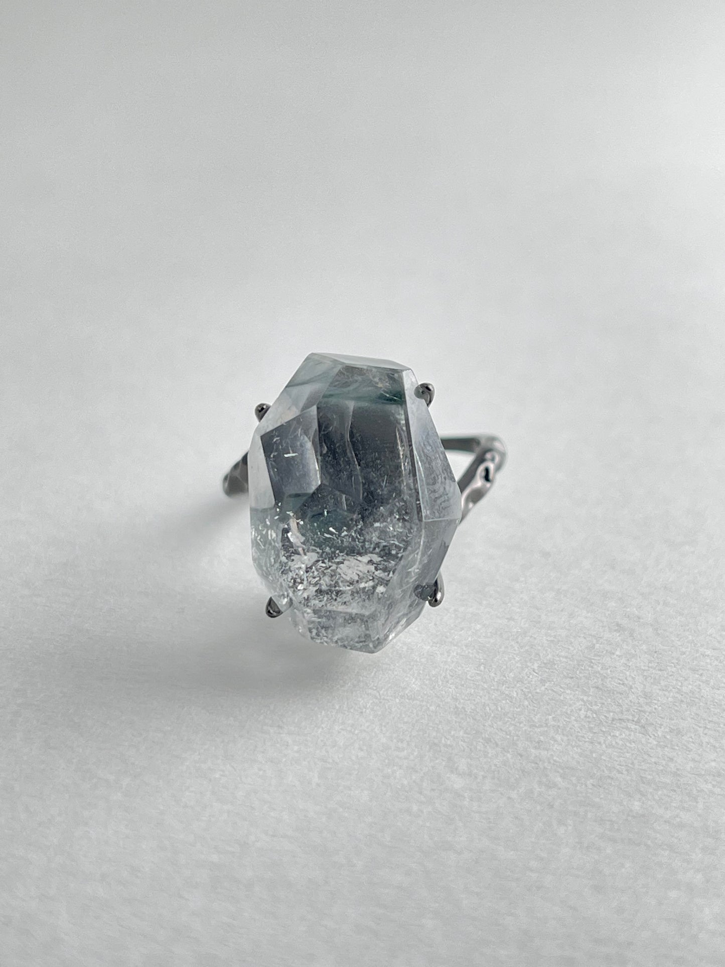 Blue Rutilated Quartz Freeform Ring featuring natural rutile inclusions