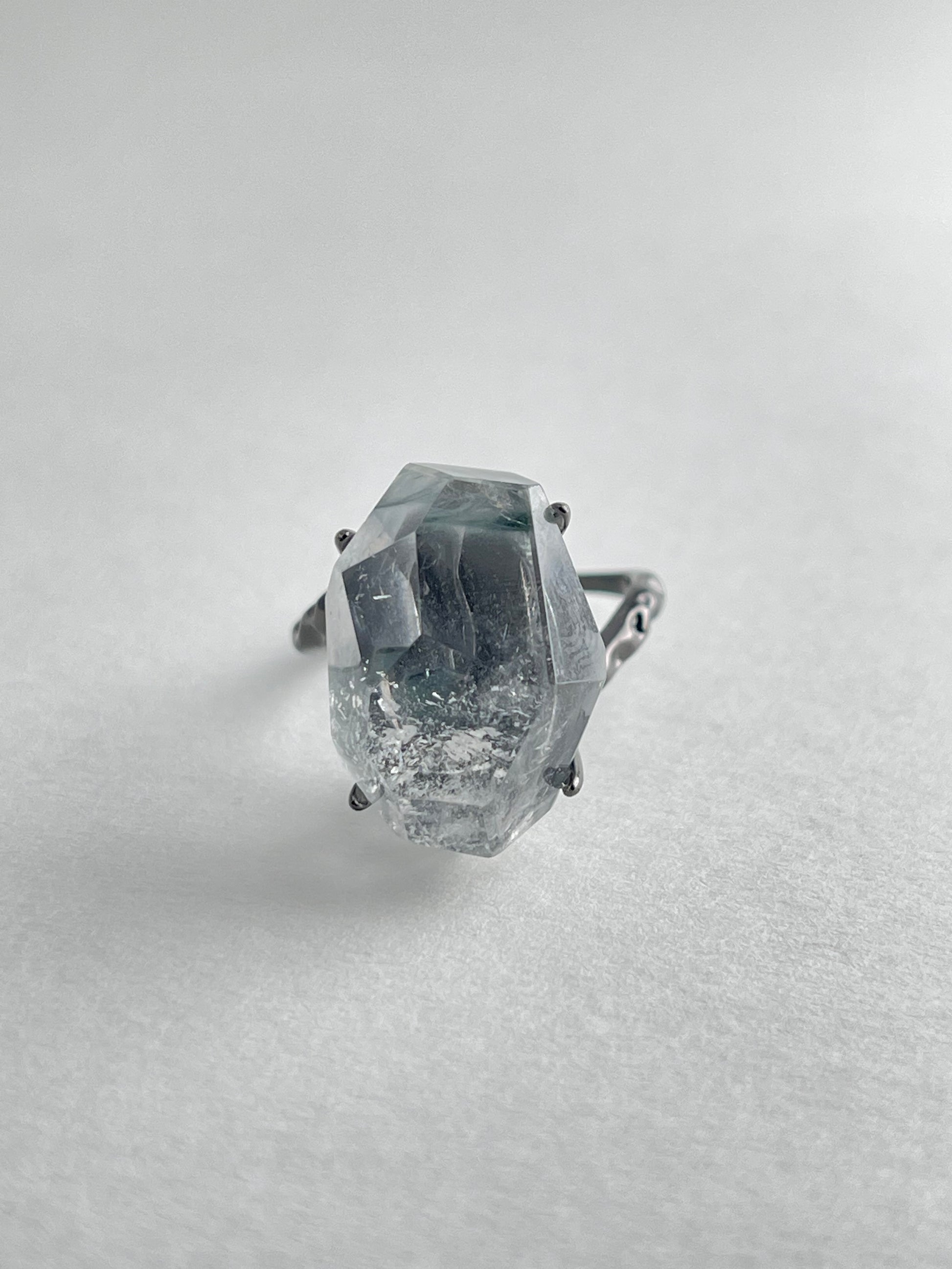 Blue Rutilated Quartz Freeform Ring featuring natural rutile inclusions