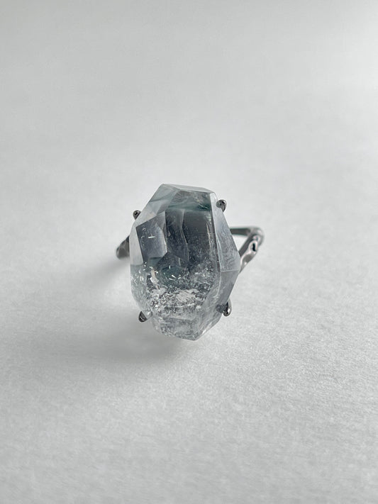 Blue Rutilated Quartz Freeform Ring featuring natural rutile inclusions