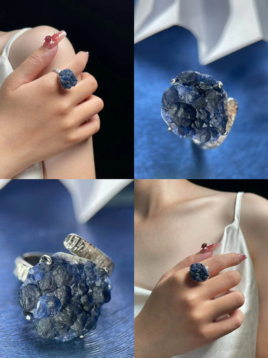 Blueberry Fluorite Cluster Ring