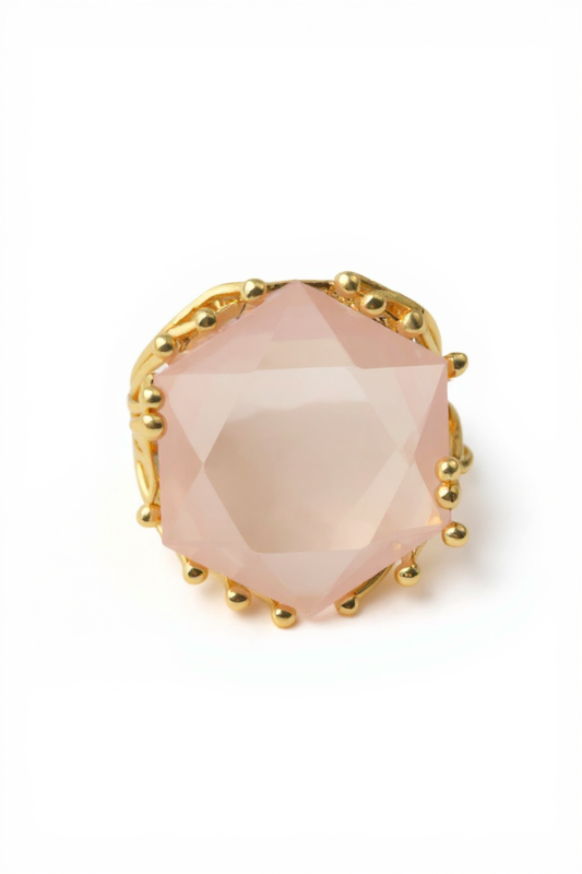 Brazilian rose quartz hexagon star ring