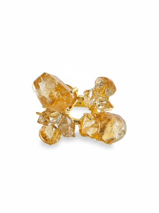 citrine and herkimer diamond crystal blossom ring