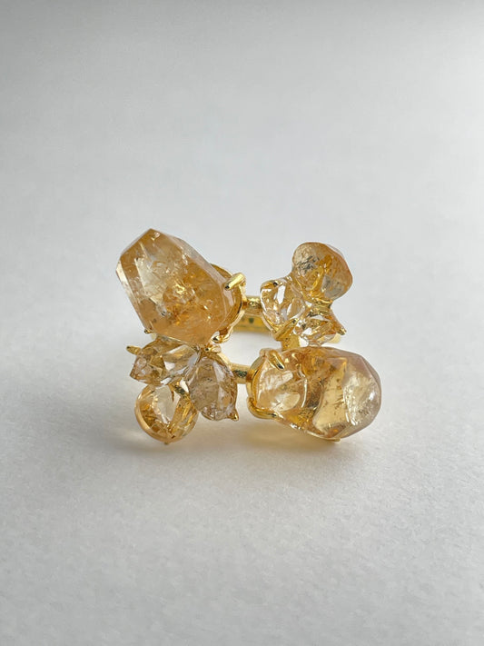 citrine and herkimer diamond crystal blossom ring